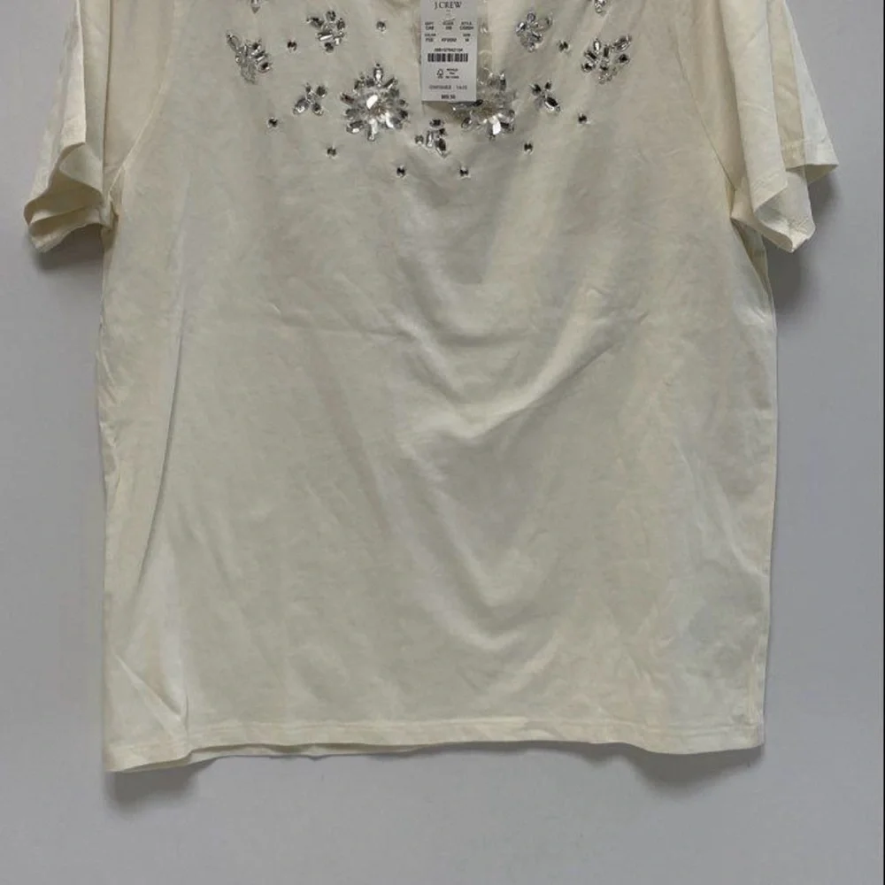 J. Crew White Embellished Short Sleeve Tee